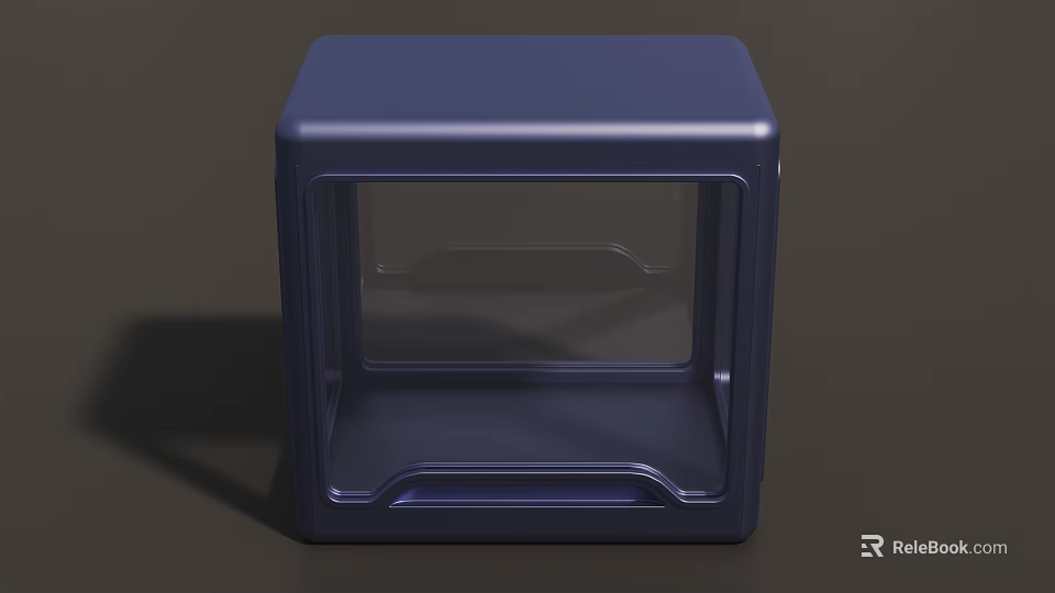 Dark Blue Cube Shaped Storage Container With Transparent Front And Bottom Handle 3d model 