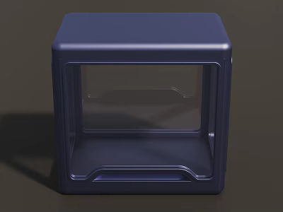 Dark Blue Cube Shaped Storage Container With Transparent Front And Bottom Handle 3d model