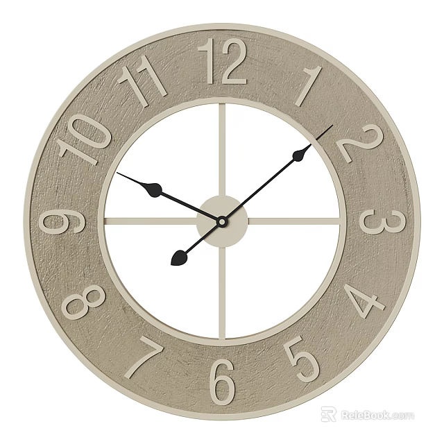 Classic Round Wall Clock with Neutral Frame Numeral Markings and Black Hands 3d model 
