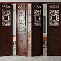 Traditional Wooden Folding Doors with Intricate Carved Designs for Home Interior Decor