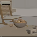 Decorative Ornament Set With Wooden Chair Walnut Bowl And Small Airplane Ornament