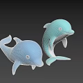 Two Blue And Light Blue Dolphin Toys Standing On Black Background For Aquatic Animal