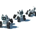 Three Interactive Electric Toy Robot Dogs with White Black Design and Wheels