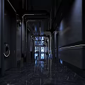 Modern KTV Corridor With Dark Walls Lighting Decoration And Polished Marble Floor