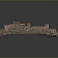 Realistic Great Wall Model On Mountain Terrain With Ancient Towers And Walls