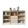 Modern Storage Shelving Unit With Open Compartments Drawers And Glass Doors
