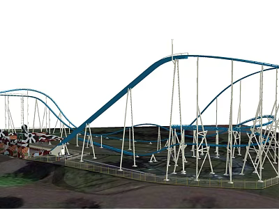 Thrilling Large Scale Amusement Park Roller Coaster With Blue Track And White Supports 3d model
