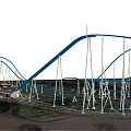 Thrilling Large Scale Amusement Park Roller Coaster With Blue Track And White Supports