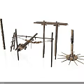 Traditional Wooden Equipment Set With Spiked Traps Rope Structures And Frames
