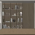 Wooden Display Cabinet With Multiple Shelves Showcasing Books Vases And Sculptures In Modern Minimalist Interior