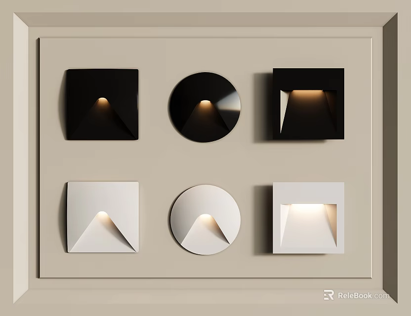 Modern Wall Lamps With Geometric Shapes In Black And White Mounted On Beige Panel 3d model 