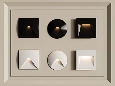Modern Wall Lamps With Geometric Shapes In Black And White Mounted On Beige Panel 3d model
