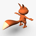 Cute Orange Cartoon Squirrel 3D Model With Outstretched Hands And Big Tail In Standing Pose