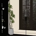 Cozy Living Room Interior With Modern Floor Lamp Potted Plant And Window Blinds