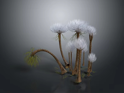 Exotic Plants With Brown Stems And White Fluffy Tops Featuring Green Fine Leaves 3d model