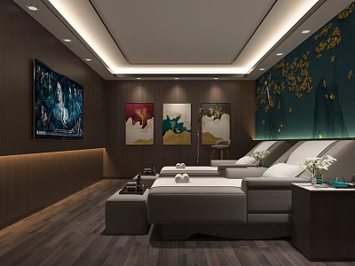 SPA Sauna Modern Interior Design Featuring Comfortable Massage Beds Decorative Paintings And Soft Lighting 3d model