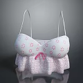 White Spaghetti Strap Top With Pink Floral Patterns And Ruffled Hem Design