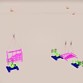 Mechanical Lifting Device With Pink Frame Green Components And Blue Base