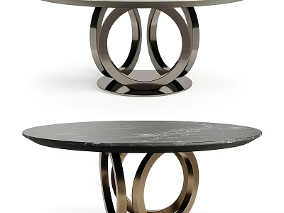 Modern Round Coffee Table With Marble Top And Geometric Metal Ring Base Design 3d model