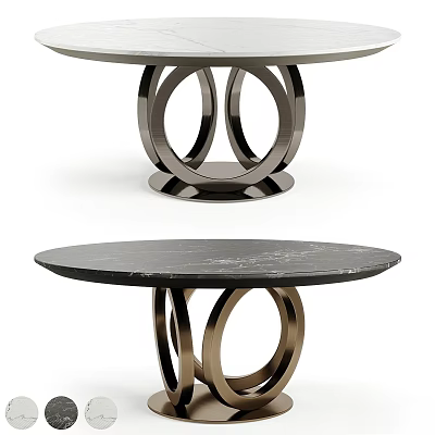 Modern Round Coffee Table With Marble Top And Geometric Metal Ring Base Design 3d model