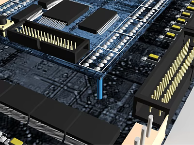 Detailed Circuit Board With Integrated Chips And Connector Pins Structure 3d model