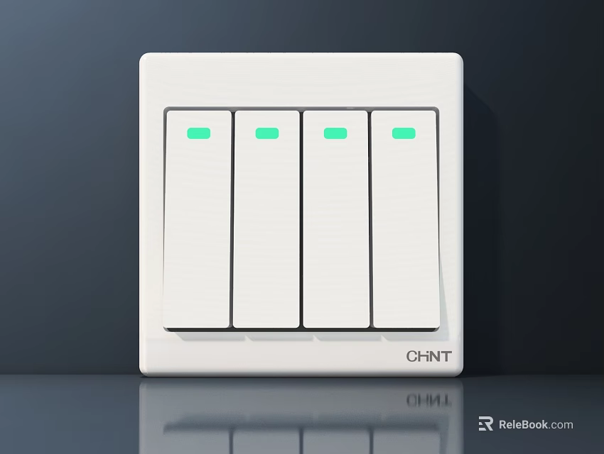 CHNT White Electrical Switch With Four Buttons And Green Indicator Lights 3d model 