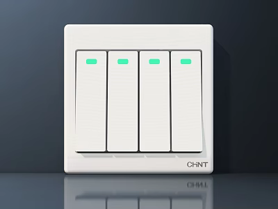 CHNT White Electrical Switch With Four Buttons And Green Indicator Lights 3d model