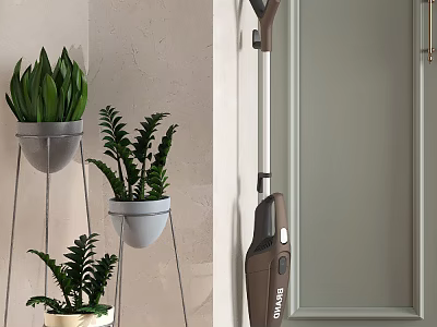 Bonsai Potted Plants On Various Height Metal Stands With Green Leaves 3d model