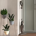 Bonsai Potted Plants On Various Height Metal Stands With Green Leaves