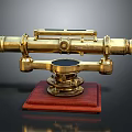 Vintage Decorative Brass Telescope on Red Wooden Stand with Detailed Structure