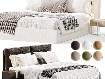 Upholstered Double Bed With Soft Headboard Pillowcases Blankets Nightstand And Multiple Color Options 3d model