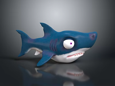 Cartoon Shark Character Toy With Blue Body Big Eyes White Belly Open Mouth And Teeth 3d model