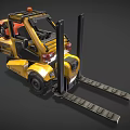 Yellow Forklift With Black Forks And Orange Warning Light On Top Cabin Design