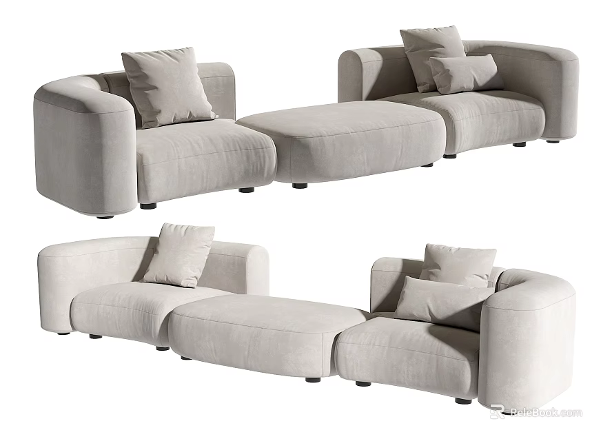 Modern Living Room Sectional Sofa in Neutral Tone with Modular Design and Cushions 3d model 