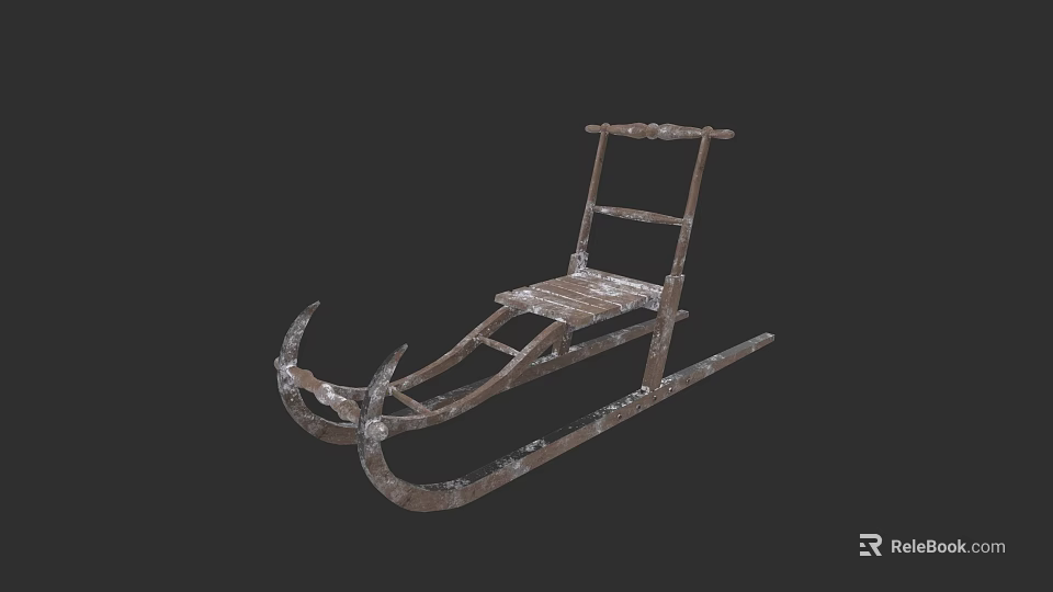 Vintage Wooden Sled With Metal Runners And Snowy Rustic Texture Design 3d model 