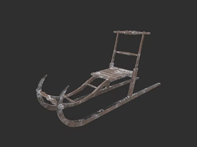 Vintage Wooden Sled With Metal Runners And Snowy Rustic Texture Design 3d model