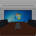 Modern Conference Room Interior With Large Screen Long Table And Black Chairs 3d model
