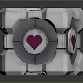 Silver Mechanical Cubes With Geometric Patterns And Glowing Pink Heart Elements