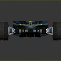 Futuristic Blue Off Road Car With Green Stripes Geometric Body And Illuminated Wheels