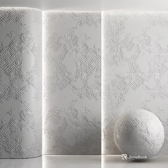 White Patterned Decorative Components With Textured Surfaces And Spherical Ornament 3d model 