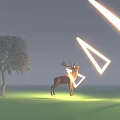 Mystical Fantasy Game Film Character Deer In Grassland With Glowing Triangle And Tree