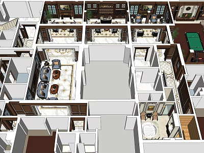 Birds Eye View Of Interior Floor Plan With Multiple Rooms Furniture And Decorative Elements 3d model