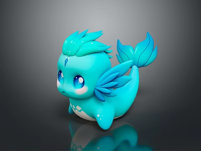 Blue Stylized Cute Sea Creature Character With Winged Fins Crystal Forehead And Sparkling Eyes 3d model