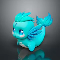 Blue Stylized Cute Sea Creature Character With Winged Fins Crystal Forehead And Sparkling Eyes