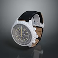 Stylish Black Leather Strap Watch With White Dial And Gold Chronograph Accents