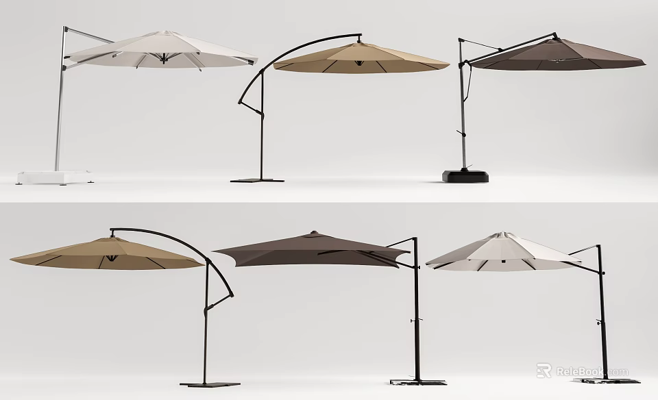 Outdoor Patio Umbrellas With Curved Pole Design And Various Color Options For Backyard 3d model 