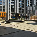Modern Commercial Street Featuring High Rise Buildings Colorful Facades Green Spaces And Plaza