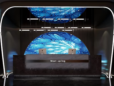 Elegant Clubhouse Lobby With Blue Decorative Background And Marble Reception Desk 3d model