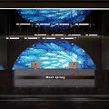 Elegant Clubhouse Lobby With Blue Decorative Background And Marble Reception Desk