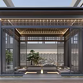 New Chinese Courtyard Pavilion With Rockery Water Feature And Green Plants